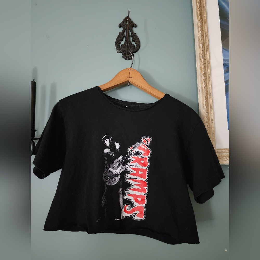 Black Graphic T-Shirt with Red and White Design